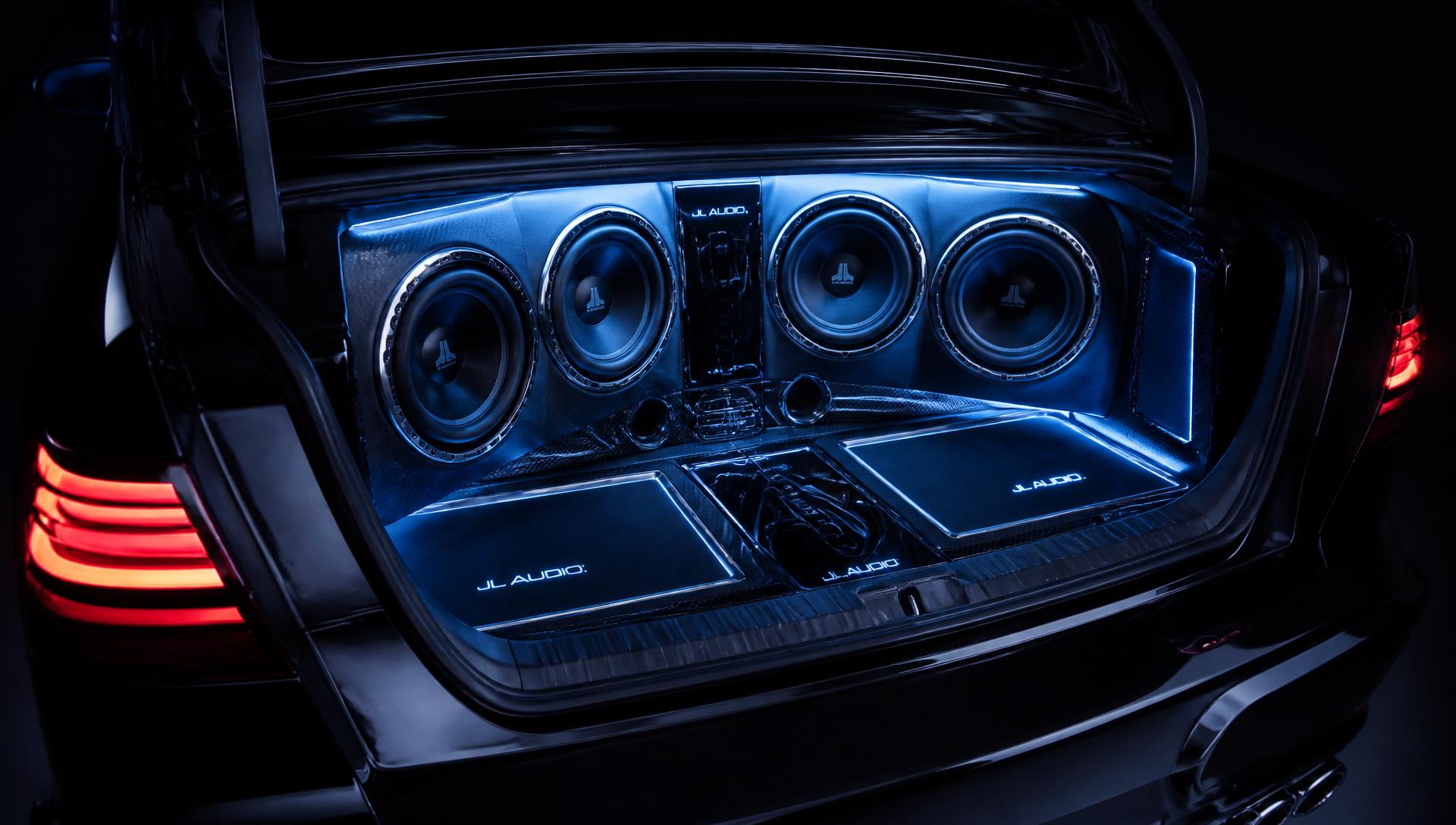 Custom trunk build with illuminated subwoofers
